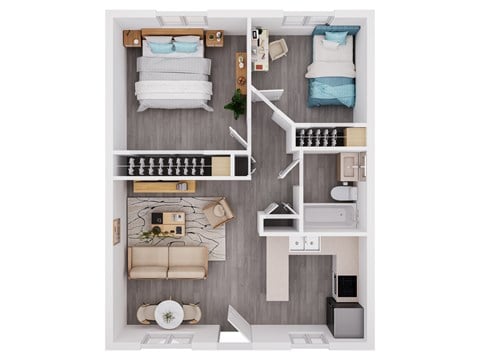 Floor plan for 2 beds, 1 bath, 670 sqft